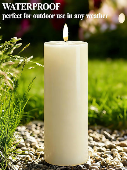 Gmnee 3"x4" Outdoor Waterproof Flameless Candles with Remote and Timers, LED Candles, Battery Operated Candles, Electric Fake Pillar Candles for Patio, Porch, and Lanterns Decor (Ivory, Plastic)