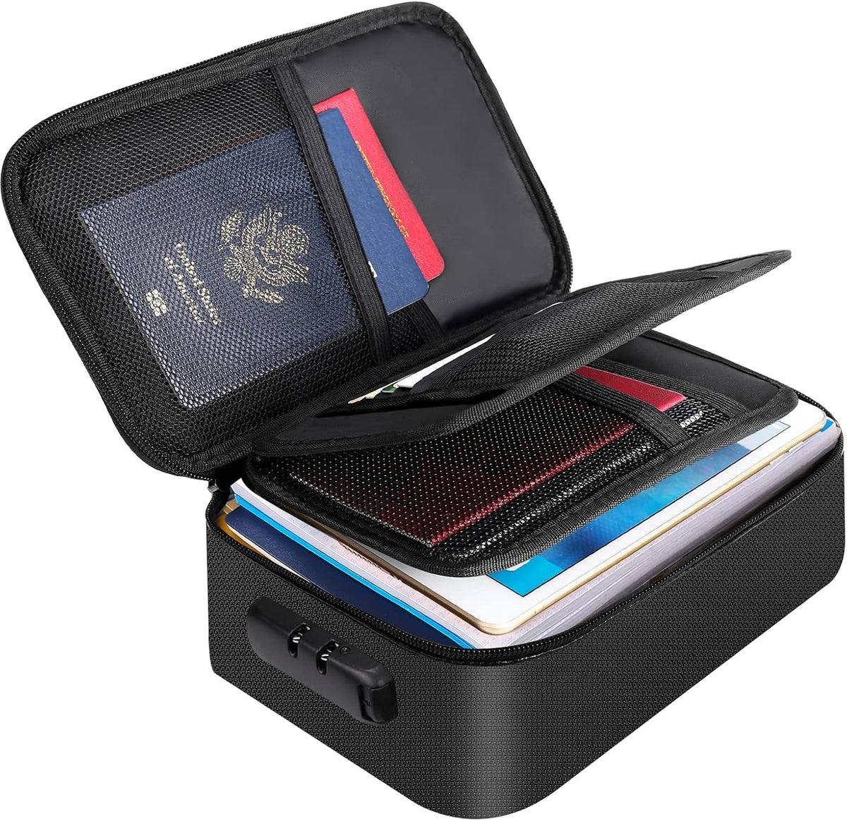 ENGPOW Small Fireproof Storage Organizer Case with Lock, 9”x 5.3”x 3.7”