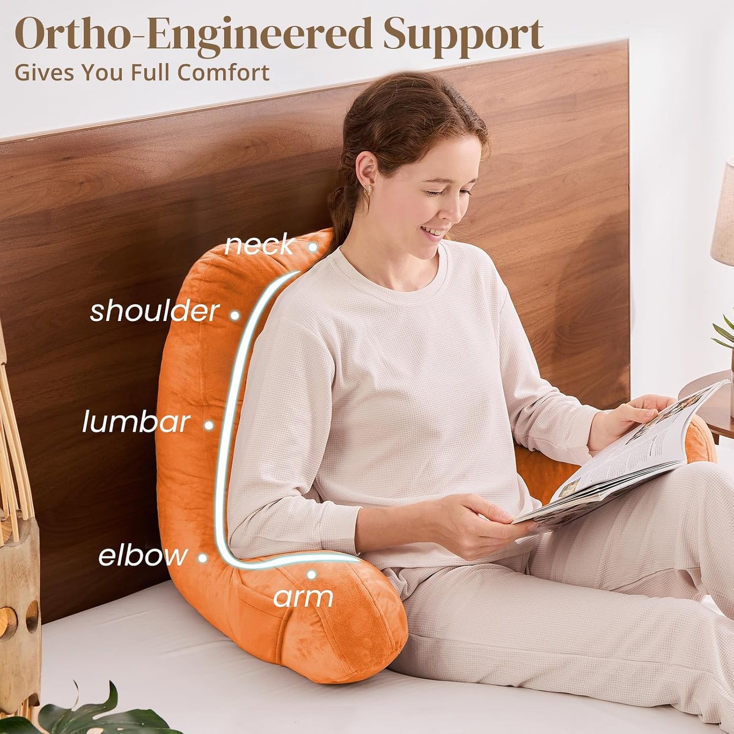 Sasttie Reading Pillows for Sitting in Bed Adult, Back Pillow Bed Sitting Up, Back-Rest Support Cushion for Sit Up on Couch, Sofa, and Floor, Dorm Essentials, Oeko-Tex Certified, Dark Grey