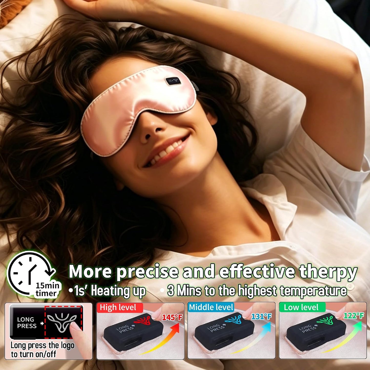 Cordless Heated Eye Mask for Dry Eyes, Precise Heating Fits Eyelids Well, FSA-HSA Eligible,Rechargeable Warm Eye Compress for MGD, Styes Relief,Slimmer Silk Sleep Eye Mask, Washable