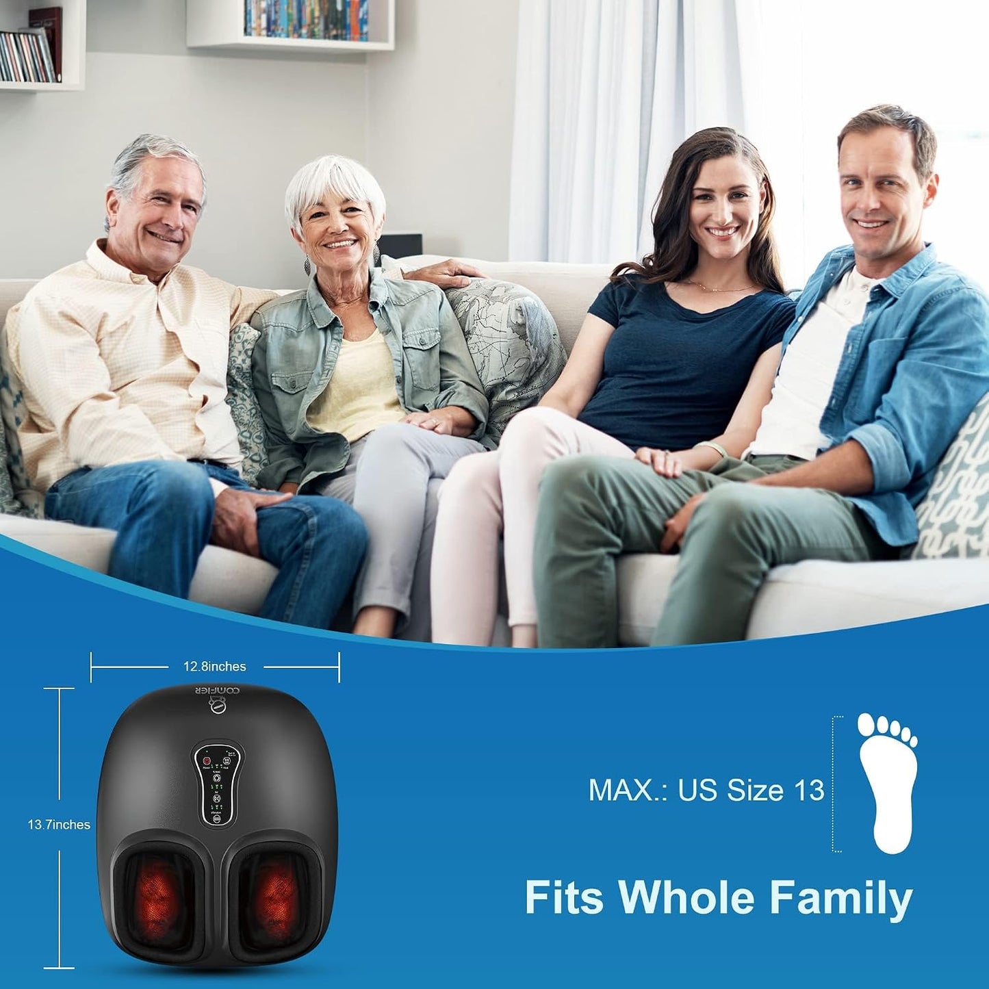 COMFIER [2026 Gift for Men,Women,Shiatsu Foot Massager with Fast Heat,Kneading Rolling Compression,Extra Vibration, FSA Eligible HSA Store, Plantar Fasciitis,Neuropathy Pain, Bigger Size 13IN