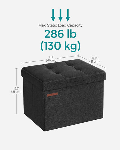 SONGMICS Mazie Collection - Small Folding Storage Ottoman, Foot Rest Stool, 12.2 x 16.1 x 12.2 Inches, 286 lb Load Capacity, for Living Room, Bedroom, Home Office, Dorm, Dark Gray ULSF102G01