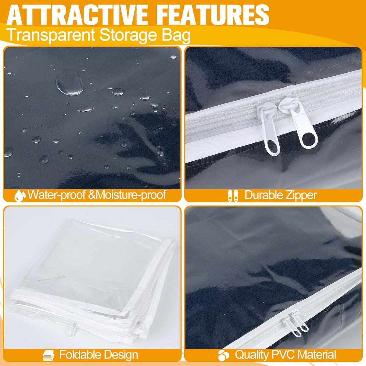 Plastic Storage Bags with Easy-Glide Zipper, Durable Clear Vinyl Zippered Storage Bags for Clothes Sweaters Comforters Blankets Sheets Bedding (15.7 x 13.8 x 3.9 Inch, Transparent White)
