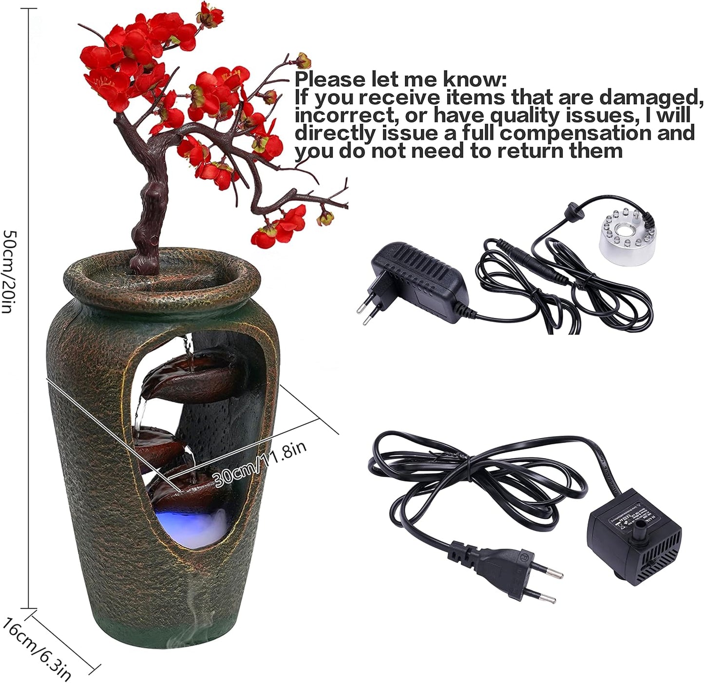 Mini Artificial Bonsai Tree Waterfall Fog Feature Rock Tabletop Fountain | 11in Desktop Decor Waterfall Fountain W/ Water Pump& Atomizer&LED Lights &Fake Tree Office Bedroom Relax