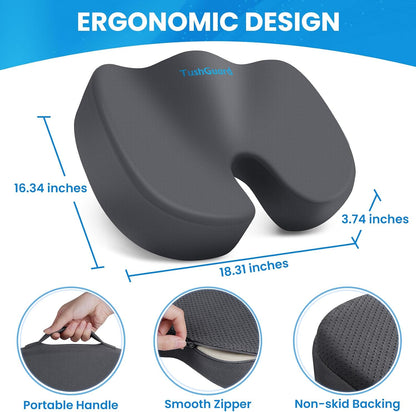 TushGuard Seat Cushion for Office Chair Memory Foam Non-Slip Cushion Back, Relief Chair Pad, Butt Pillow for Office Chair, Car, Computer Desk, Black