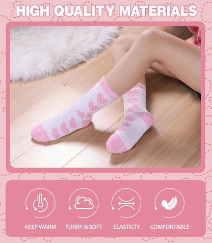 LANLEO Fuzzy Socks for Women Fluffy Slipper Winter Warm Soft Cozy Microfiber Plush Sleeping Heart Socks