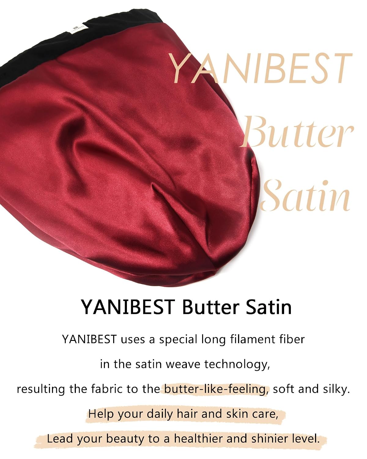 YANIBEST Hair Cover Bonnet Satin Sleep Cap - Adjustable Stay on Silk Lined Slouchy Beanie for Night Sleeping Surgical Hats Pure Black