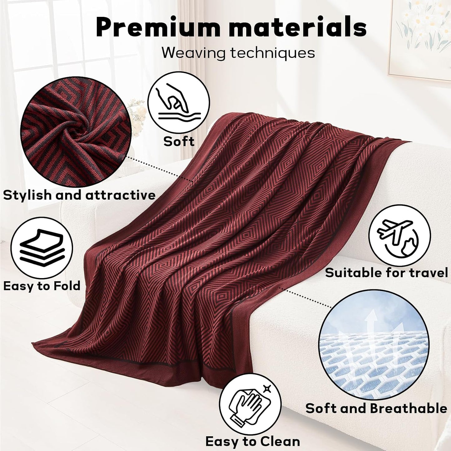 Travel Blanket Airplane - Ultra Soft & Lightweight Knit Design Compact Airplane Blanket,53x72 Inch,Stylish Travel Shawl Wraps for Flights,Office,Home Use,Travel Essentials & Gifts