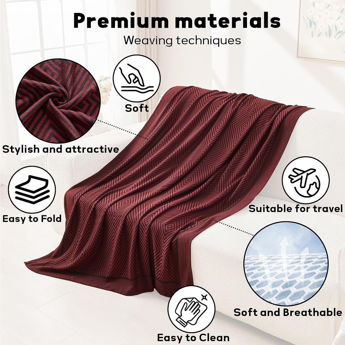 Travel Blanket Airplane - Ultra Soft & Lightweight Knit Design