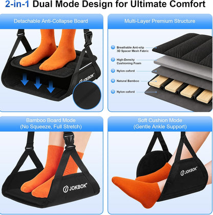 Extra-Wide 2-in-1 Airplane Foot Hammock, Detachable Bamboo Base Airplane Footrest No-Squeeze Foot Rest, Travel Essentials for Flying Long Flights, Portable Leg Sling Seat Cushion Travel Accessories