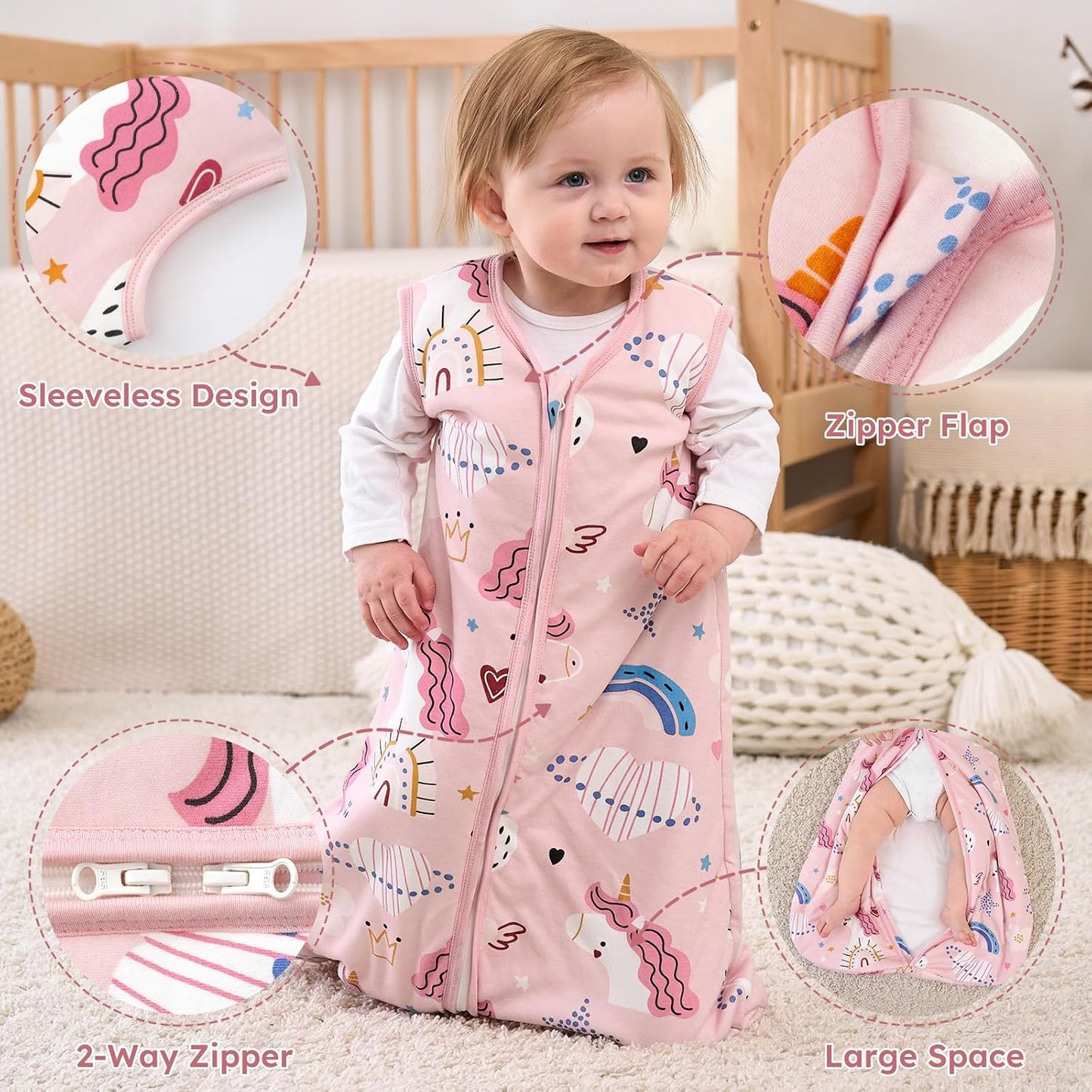Yoofoss Baby Sleep Sack Baby Wearable Blanket 100% Cotton 2-Way Zipper Toddler Sleeping Sack