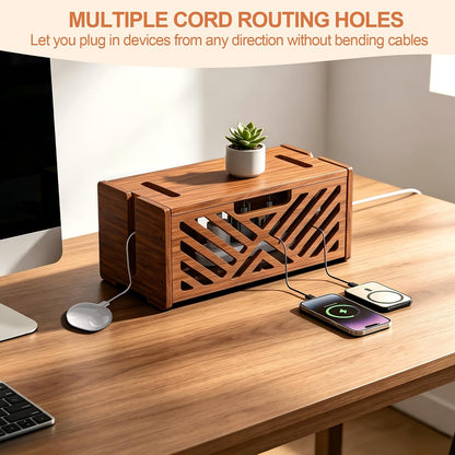 Extra Large Wooden Cable Management Box, 15.35 x 8.98 x 8.27 inches, Cord Hider Box with Cable Slots, Cable Organizer Box to Hide Power Strips, Surge Protector, Extension Cords for Desk & Floor