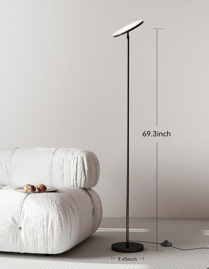 JOOFO Floor Lamp,30W/2400LM Sky LED Modern Torchiere 3 Color Temperatures Super Bright-Tall Standing Pole Light with Remote & Touch Control for Living Room,Bed Room,Office (Black)