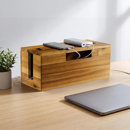 INSAGO Large Acacia Wood Cable Management Box, Power Strip Cord Organizer