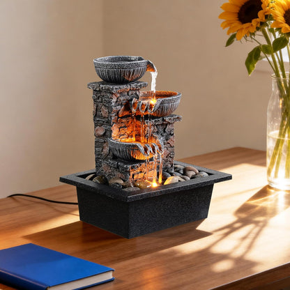 Kalona Tabletop Water Fountain with Buddha, LED Light Indoor Waterfall