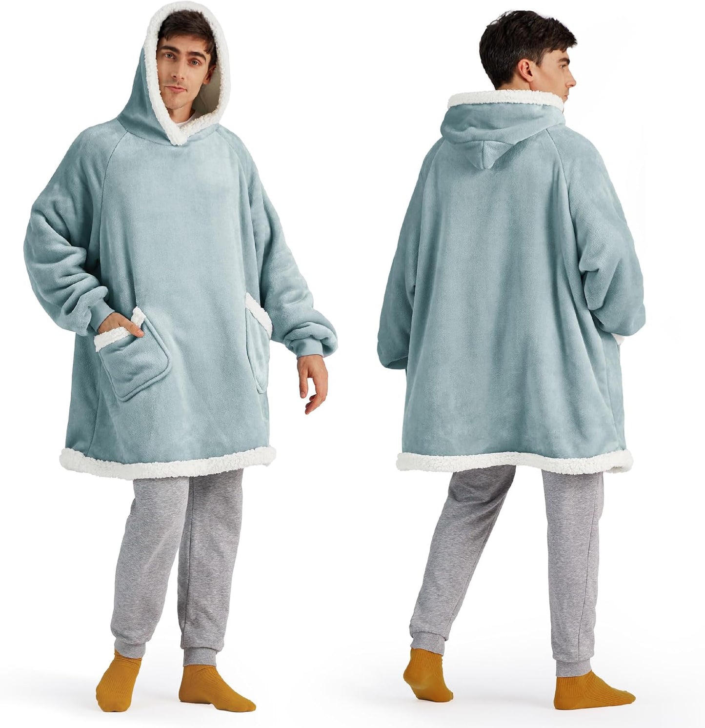 Bedsure Blanket Hoodie, Wearable Blanket Hoodie as Gifts for Mom, Birthday Gifts for Women Kids Teens Mother's Day Sherpa Sweatshirt, Grey, Standard
