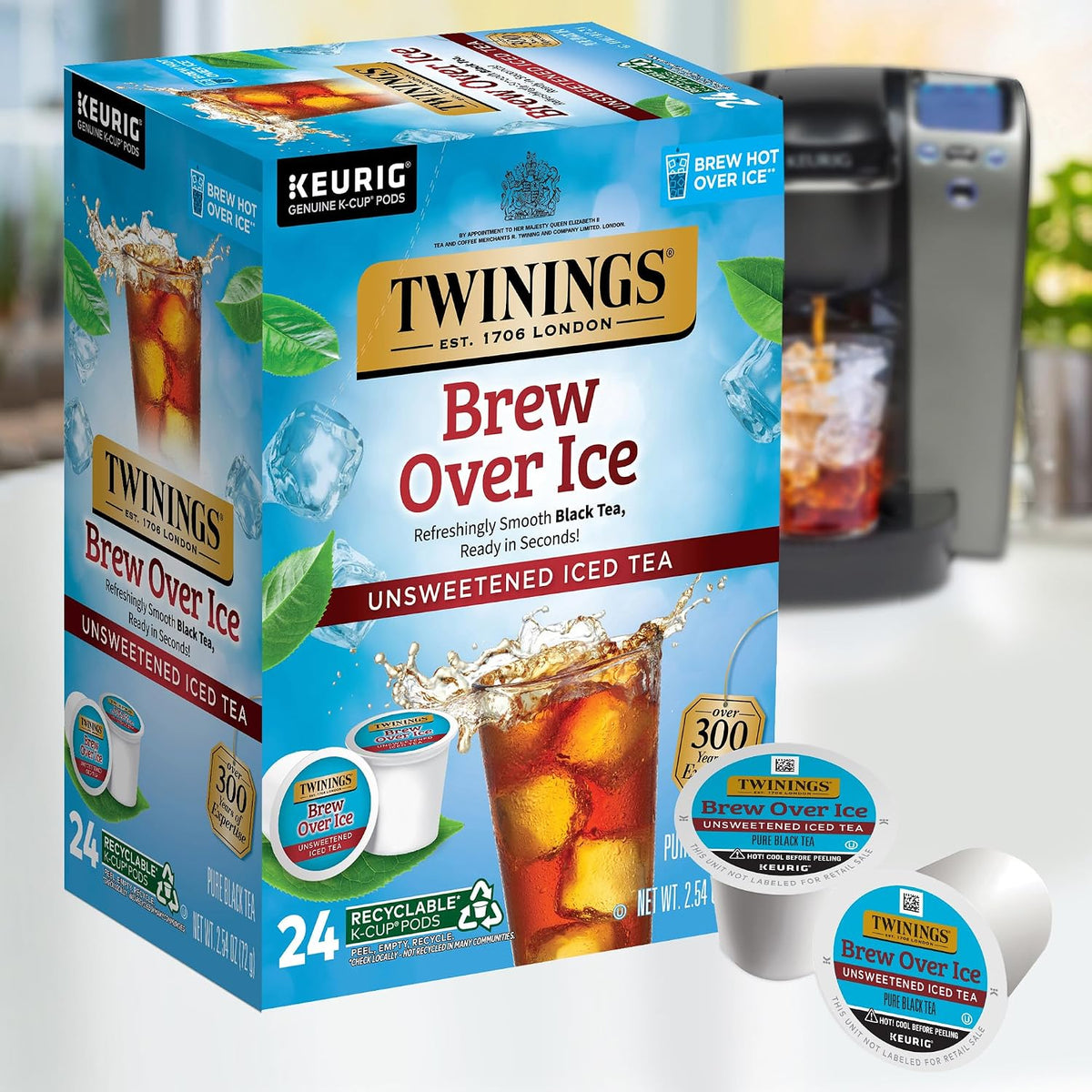 Twinings Brew Over Ice Unsweetened Black Iced Tea K-Cup Pods for Keurig, 24 Count (Pack of 1), Refreshing, Smooth, Caffeinated