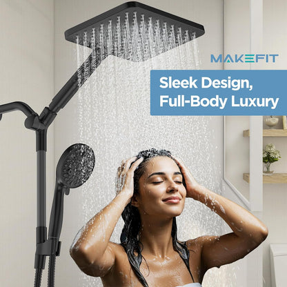 MakeFit Dual Filtered Rain Shower Head Combo, High Pressure Handheld Shower Head with Adjustable Bar - Rainfall Shower Head And Showerhead with Filter for Hard Water - Removes Chlorine