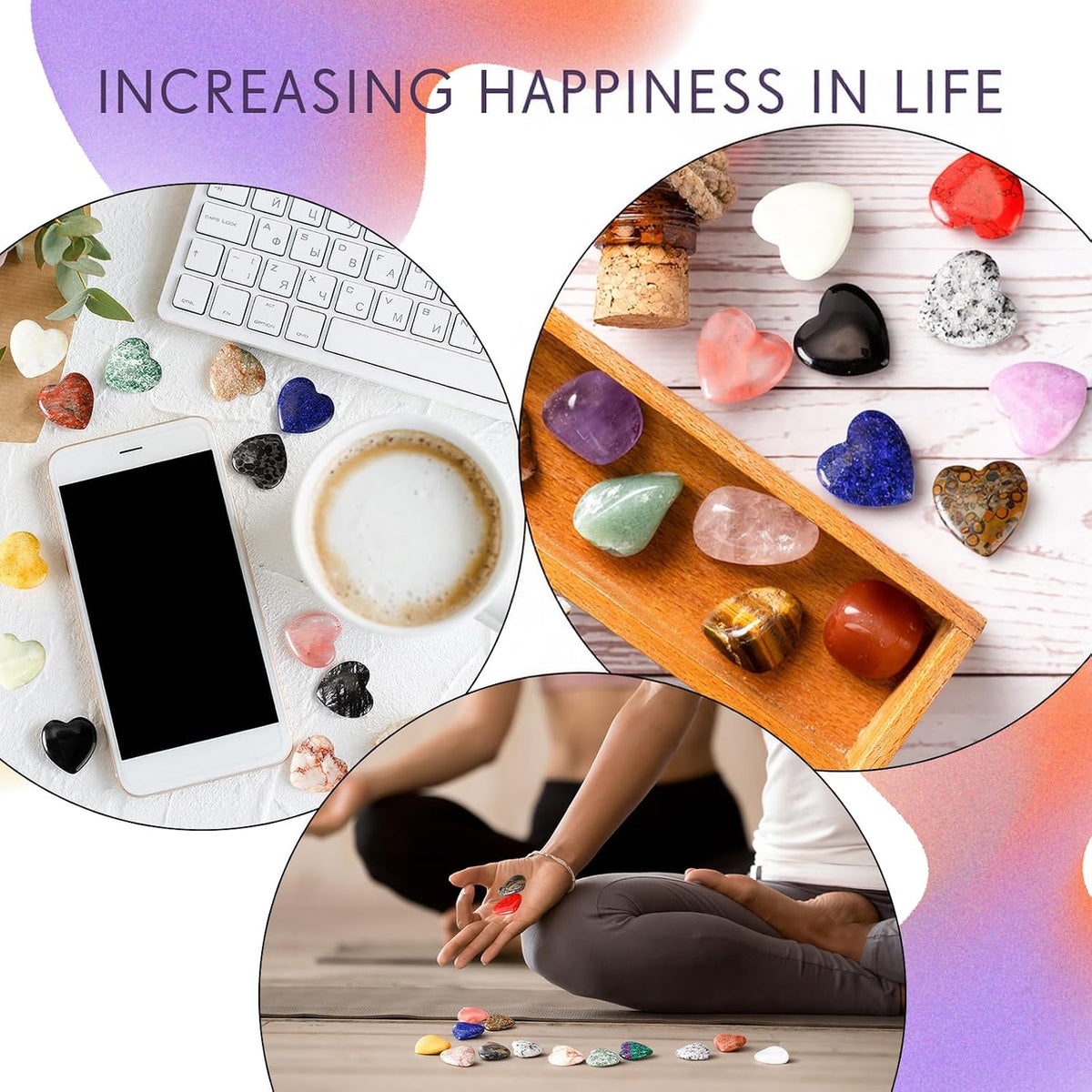 Nuenen 72 Pcs Heart Worry Healing Stone 0.8 in Polished Crystal Chakra Gems