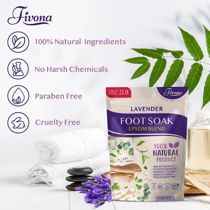 Fivona Tea Tree Foot Soak Blend 14.1 oz - Epsom Salt with Essential Oils for Healthy Toenails, Soothing Relief, Callus Softening - Pedicure Therapy for Soft, Rejuvenated Feet