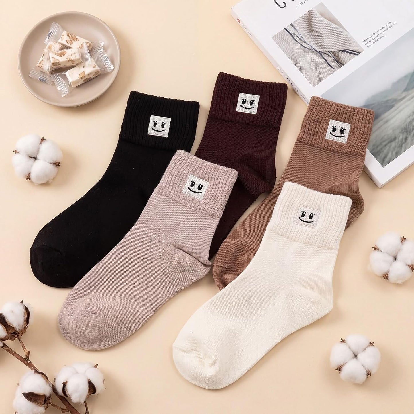 Eurzom 10 Pairs Socks Womens Crew Elastic Ankle Length Cotton Socks Aesthetic Cute Lightweight Low Cut Gifts for Women - Colors A