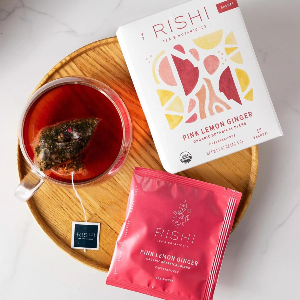 Rishi Tea Pink Lemon Ginger Organic Herbal Tea Bags, Caffeine Free, 15ct