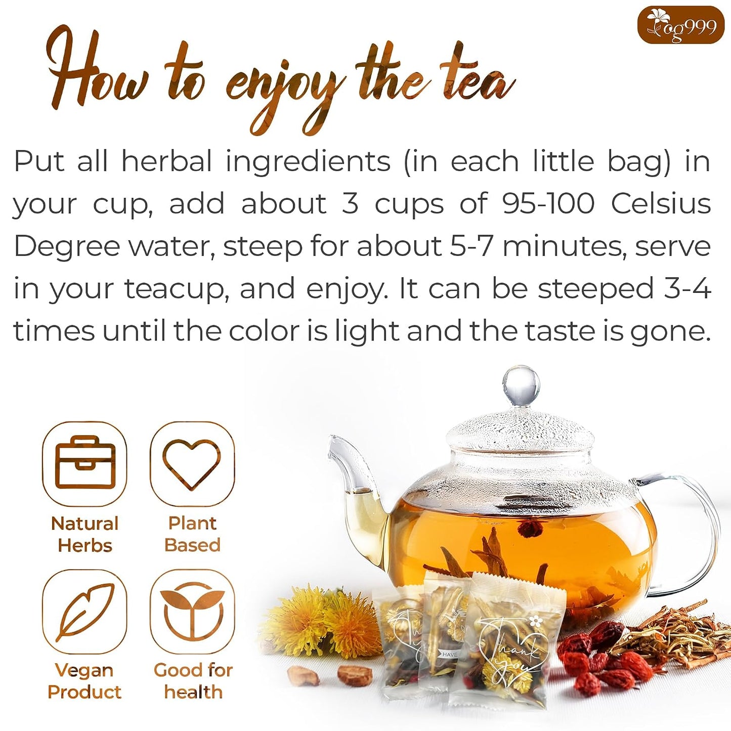 TOG999, 135 Premium Red Rooibos Tea Bags, 100% Natural & Pure from Rooibos Tea Leaves. Loose Leaf Rooibos Herbal Tea. Made with Natural Material Tea Bags. No Sugar, No Caffeine, No Gluten, Vegan.