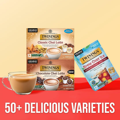 Twinings Chai Latte Black Tea 72 K-Cup Pods for Keurig, 12 Count (Pack of 6), Creamy, Slightly Sweet, Less Sugar, Caffeinated, Enjoy Hot or Iced