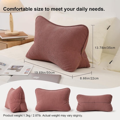 Pat. Pend. Corduroy Lumbar Support Back Pillow for Watching TV, Reading & Gaming, Ergonomic Triangle Support Cushion for Sofa, Armchair & Bed Sitting, Removable Washable Cover, Beige Gray