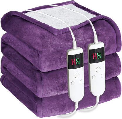 Electric Heated Blanket Throw Size 50''x60''-Control Heating Blanket, Soft & Warm Flannel 10-Level Temperature Control, 8 Hours Auto Off, Rapid Heating & Overheat Protection