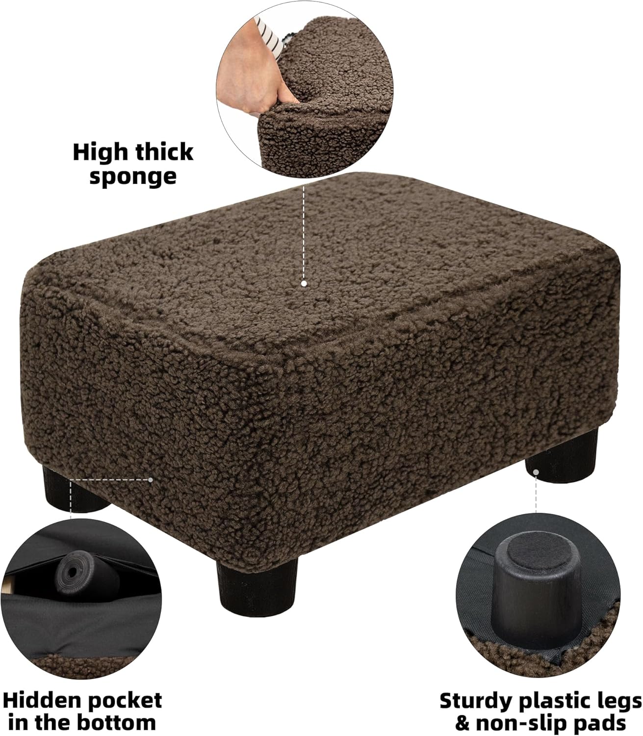CAROLMADE Small Foot Stool Ottoman Footstool with Legs Under Desk Footrest for Living Room Bedroom and Office,Linen-Grey