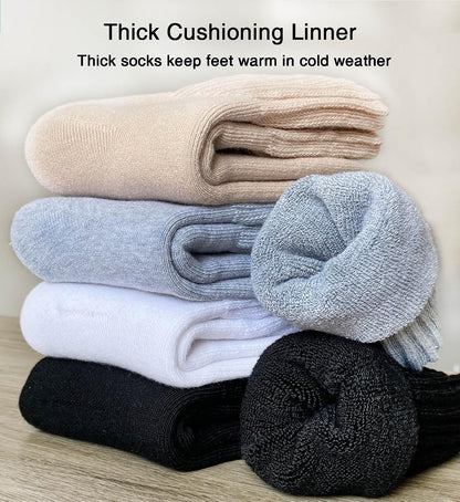 suaskk Womens Cozy Solid Thick Cushioned Thermal Crew Boot Socks 4 Pairs | Soft and comfortable, Arch Support, Non-Slip, Sturdy and durable