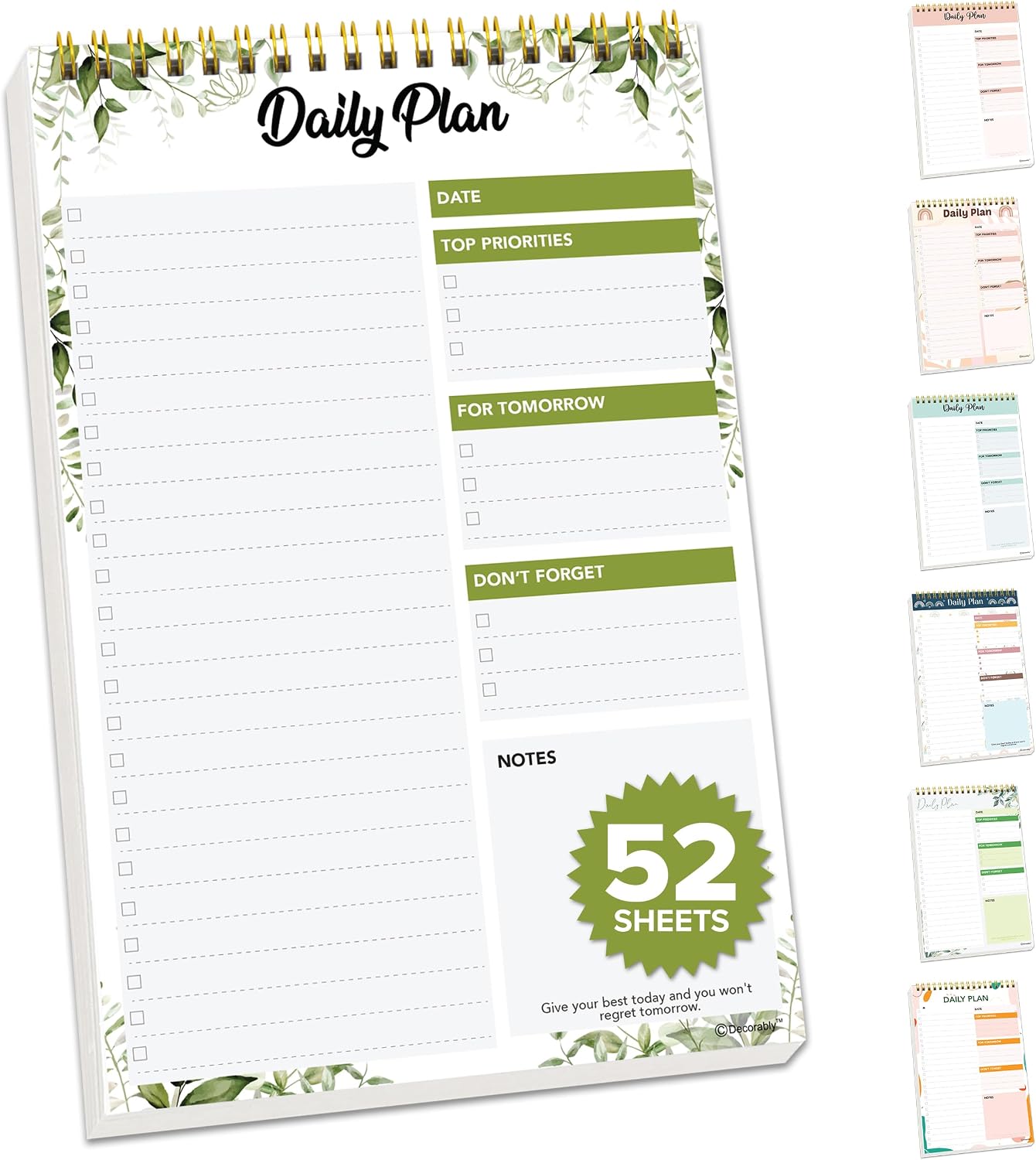 Decorably 52 Sheets Boho Undated Daily to Do List Notepad, 6.5x10in Spring-Bound Planner Pad, Easy Tear-Off Design, with Priorities, Checklist, Agenda, Reminders, Notes - Home, School, Office