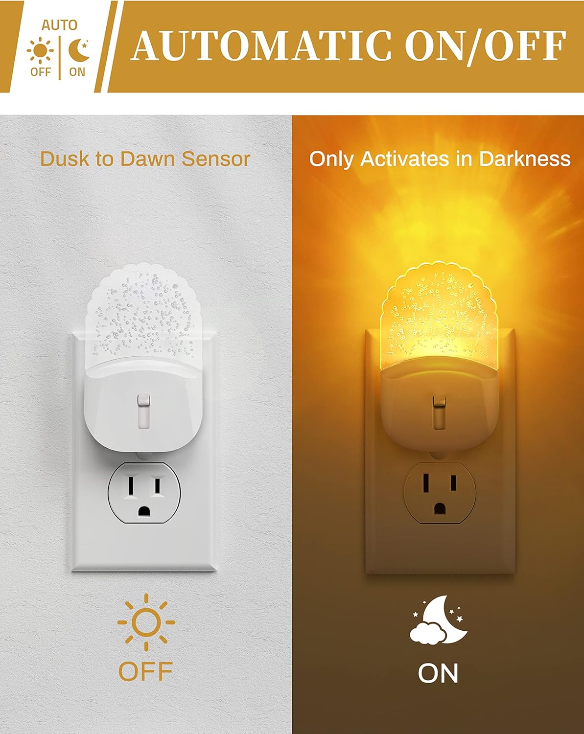 DORESshop Night Lights Plug Into Wall [2 Pack], Amber Warm Night Light, 1800K, Dusk to Dawn Sensor, Adjustable Brightness LED Night Light for Bathroom, Hallway, Stairway