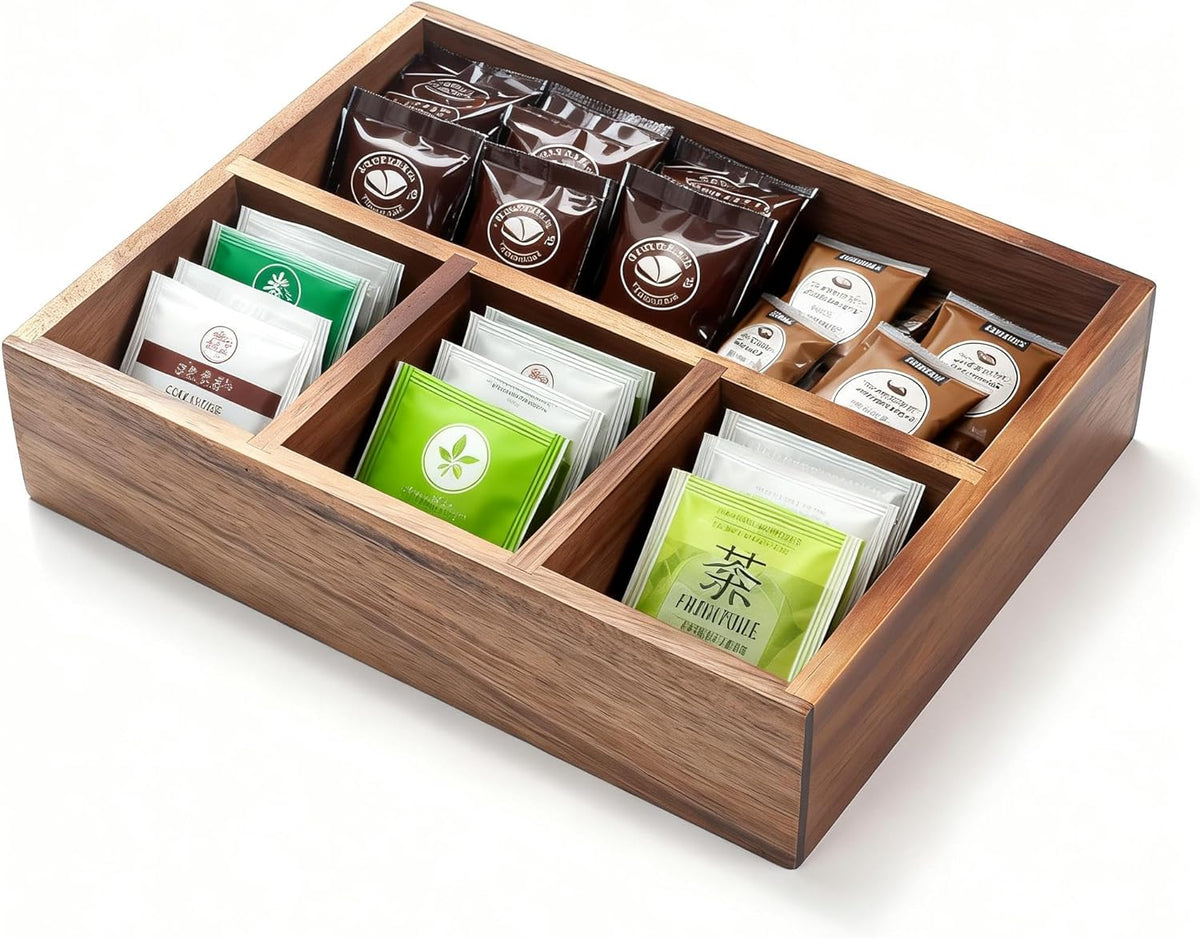 Tea Bag Holder, Acacia Wood Tea Bag Storage Organizer, Tea Candy Basket