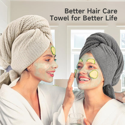 Umisleep Extra Large Microfiber Hair Towel for Women Long, Curly, Thick Hair, Super Soft Anti Frizz Quick Dry Hair Towel Wrap, Ultra Absorbent Hair Turban with Elastic Band White