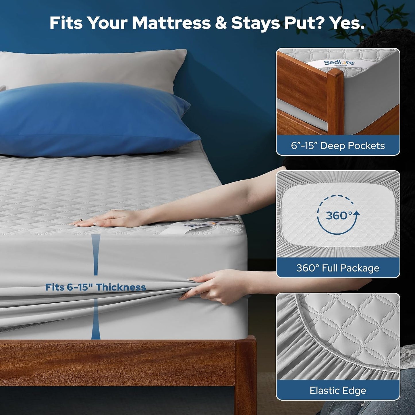 2 Pack Waterproof Mattress Protector, Queen Size Mattress Pad Noiseless with Deep Pocket Fitted for 6"-18", Soft Breathable Dirt-Proof Bed Mattress Cover Washable for Home, Bedroom, Hotel (Gray)