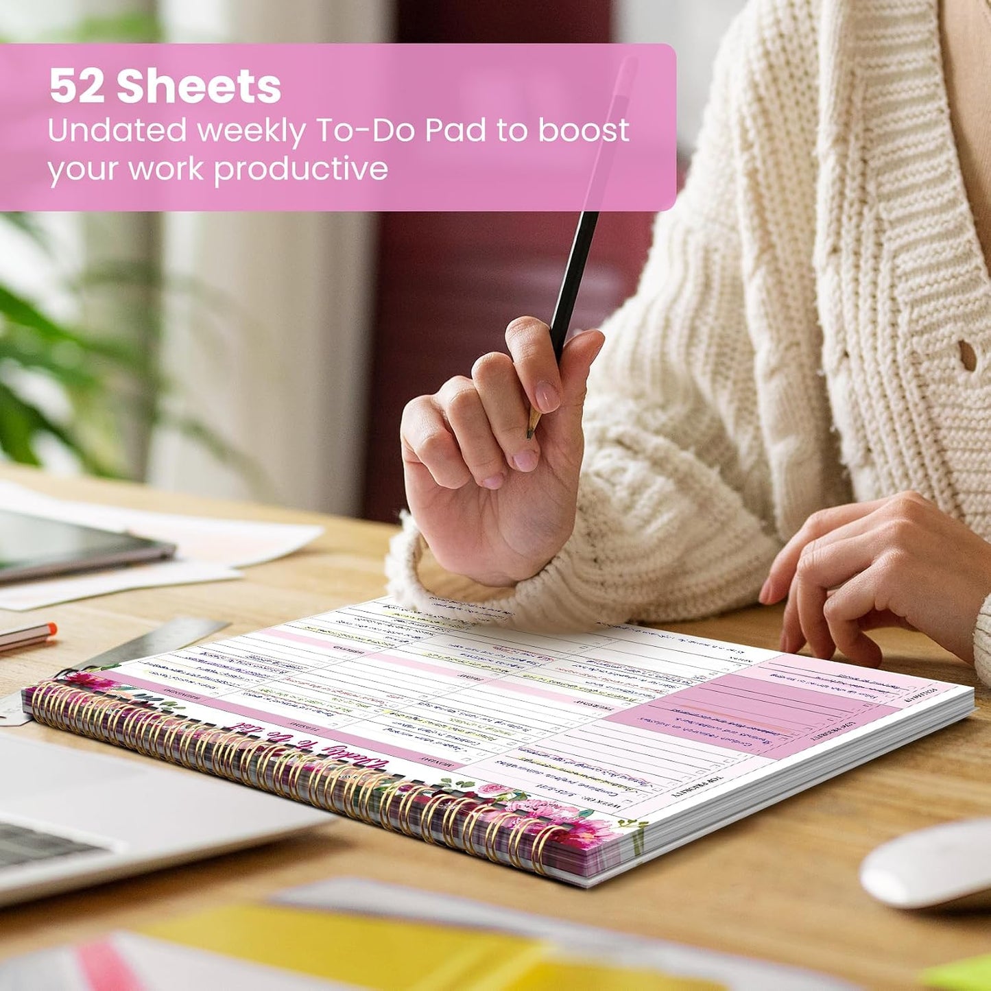 Weekly To Do List Notepad with 52 Undated Sheets（8.5"×11"）- Undated Weekly Planner Notepad for Office Desk Accessories and Supplies - Sunshine Petal