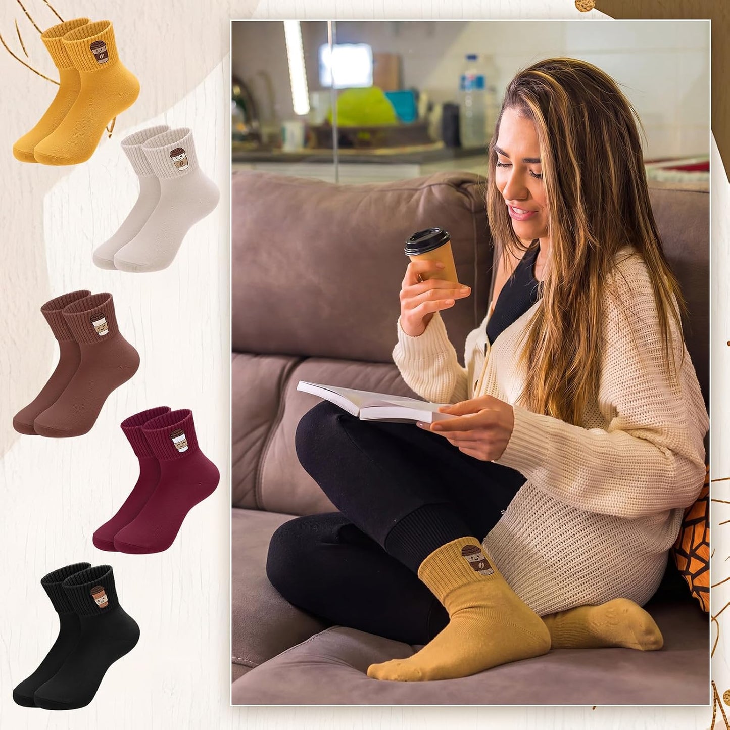 Eurzom 10 Pairs Socks Womens Crew Elastic Ankle Length Cotton Socks Aesthetic Cute Lightweight Low Cut Gifts for Women - Colors B