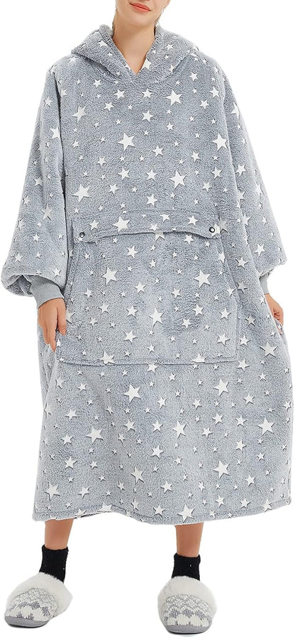 KFUBUO Wearable Blanket Hoodie for Adults Sherpa All Patterns Cat Oversized Sweatshirt Blanket with Pockets for Women