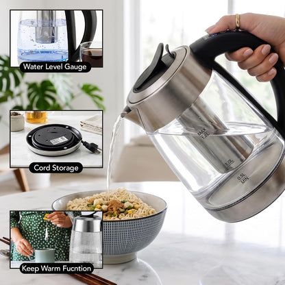 OVENTE 1.8L Glass Electric Kettle with Tea Infuser, Silver KGD752S