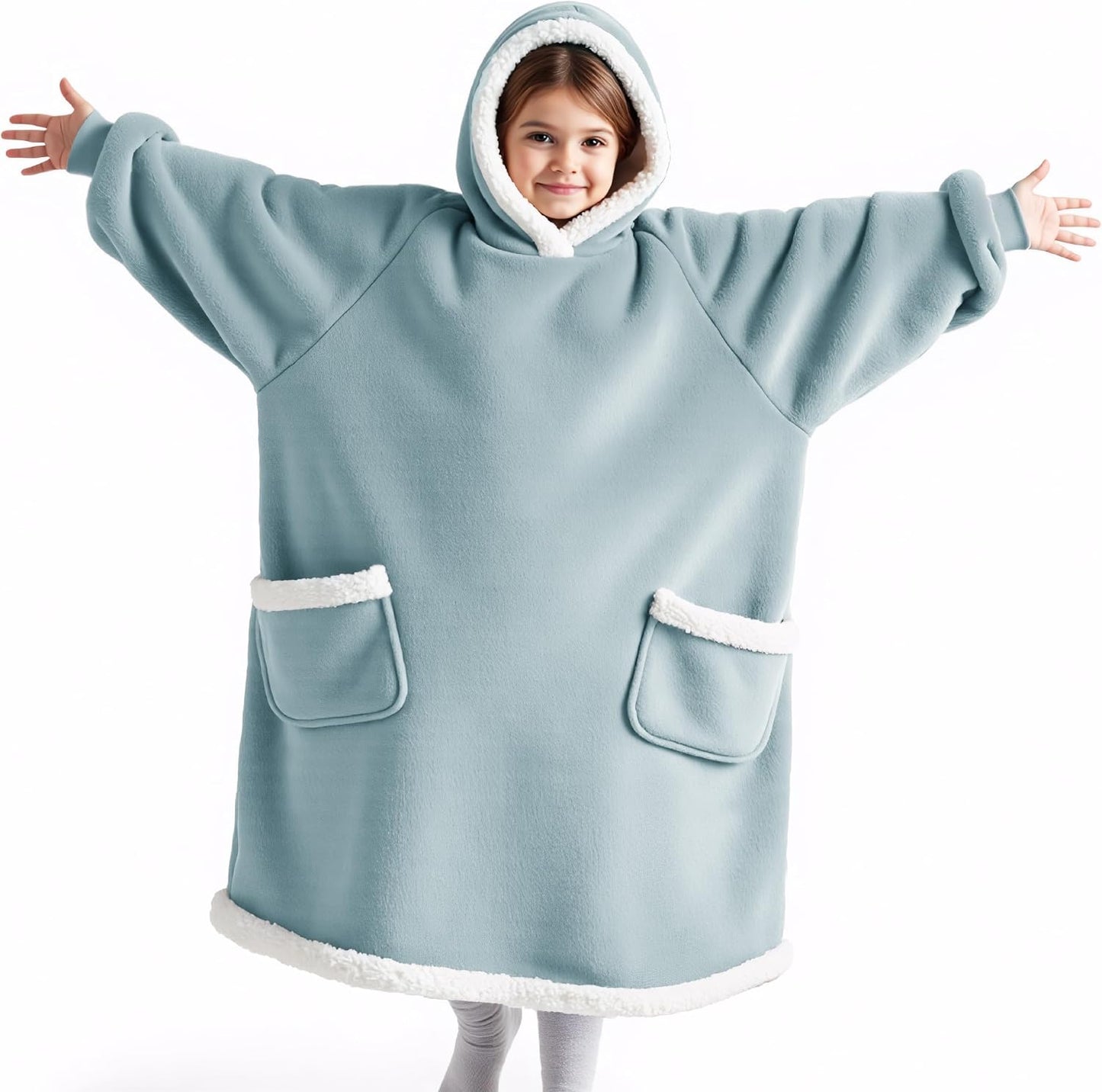 Bedsure Blanket Hoodie, Wearable Blanket Hoodie as Gifts for Mom, Birthday Gifts for Women Kids Teens Mother's Day Sherpa Sweatshirt, Grey, Standard