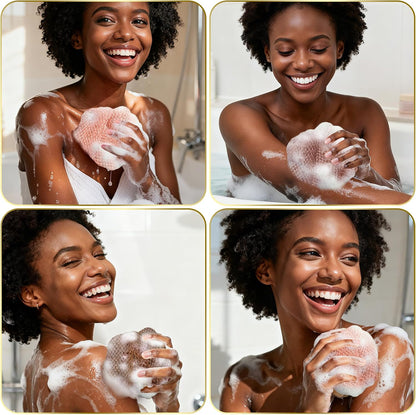 UJFQBH 3 Pieces African Bath Sponge African Net Long Net Bath Sponge Exfoliating Shower Body Scrubber Back Scrubber Skin Smoother,Great for Daily Use (Pink,Yellow,Purple)