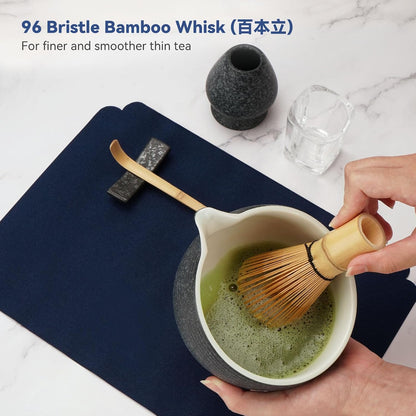 Joiish Matcha Whisk Set, Matcha Kit 10-Pcs, Bamboo Whisk and Ceramic Bowl with Spout & Measuring Spoon & Cup, Japanese Ceremony Matcha Tea Powder Making Tools, Light Green