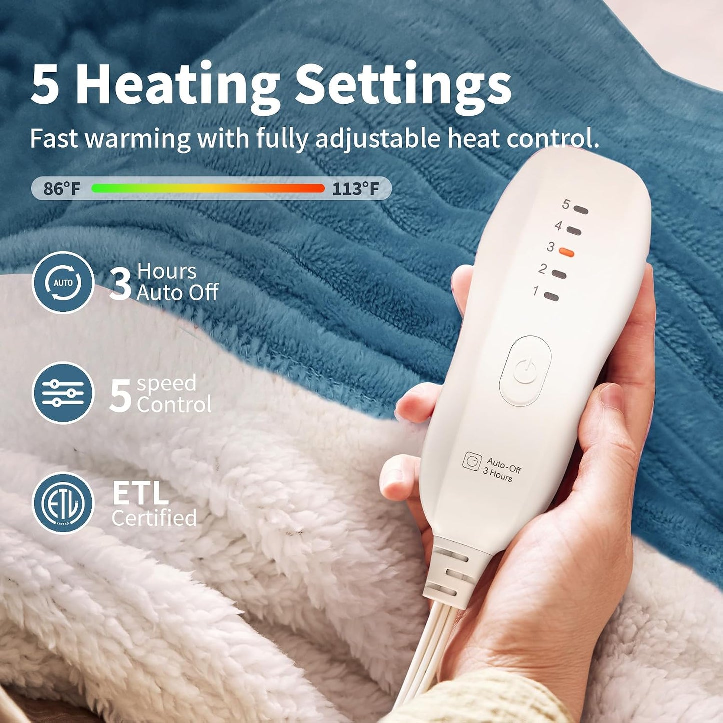 Texciting Heated Blanket Electric Blanket Throw 50''X60''-Heating Throw with 9 Heat Settings-2-10 Hours Auto Off,ETL Certified,Machine Washable (Green)