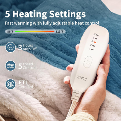 Texciting Heated Blanket Electric Blanket Throw 50''X60''-Heating Throw with 9 Heat Settings-2-10 Hours Auto Off,ETL Certified,Machine Washable (Green)