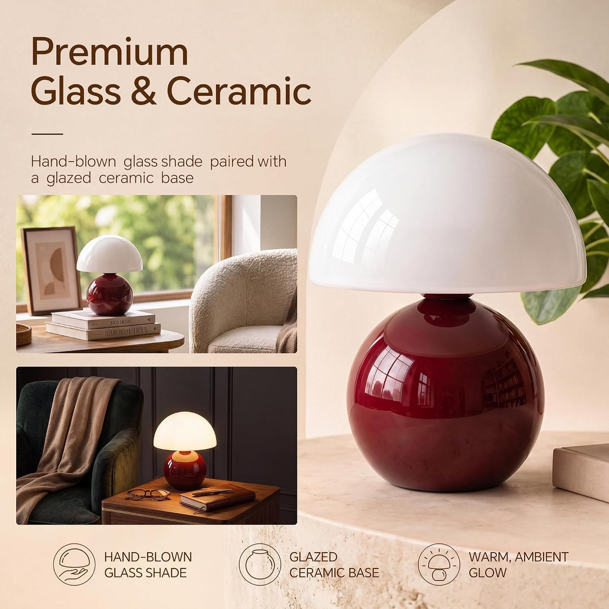 Dawnwake Mushroom Lamp Table Lamp for Bedroom-Small Desk Table Lamps,White