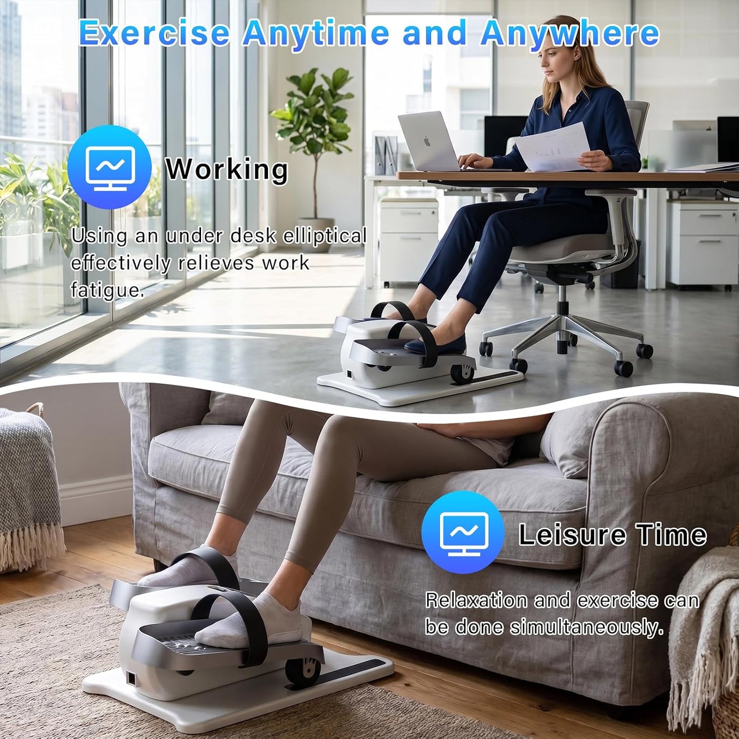 Under Desk Elliptical Machine, Electric Elliptical Leg Exerciser for Seniors with 12 Adjustable Speeds & Remote Control, Pedal Exerciser, Portable Quiet Electric Seated for Home Office