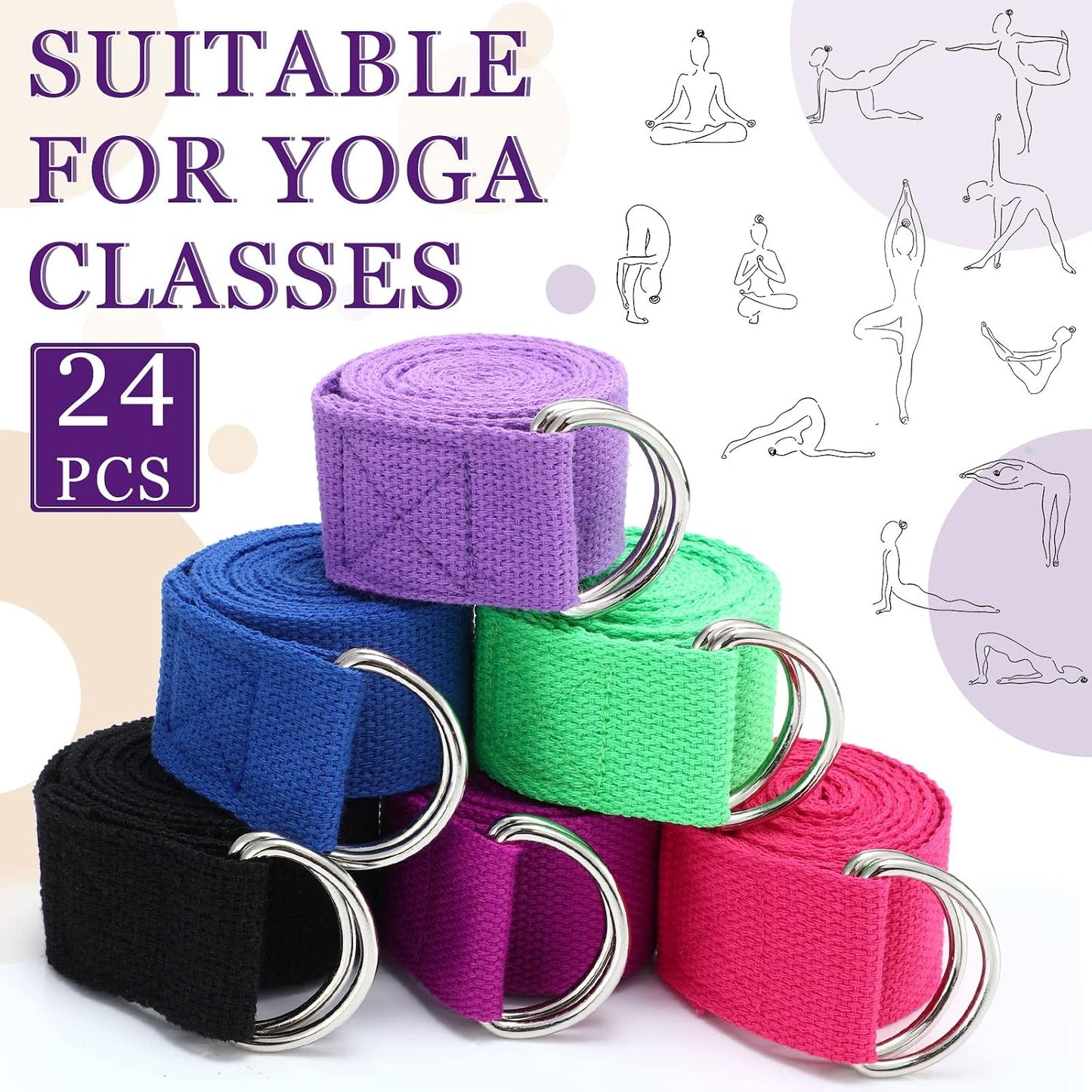 Leyndo Yoga Strap Stretching Pilates Exercise Adjustable Straps 6 ft Non Elastic Yoga Belt with Adjustable D Ring Buckle for Pilates Gym Workouts Fitness