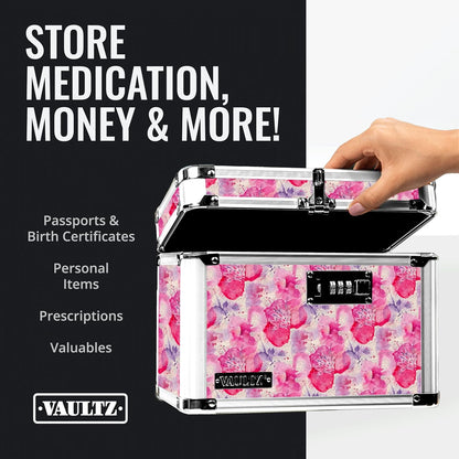 Vaultz Secure Security Lock Boxes - Safe Combination Lock Box, Storage for Documents, Valuables, Medicine & Money - 9.88 x 7.75 x 7 Inch - Black/Chrome